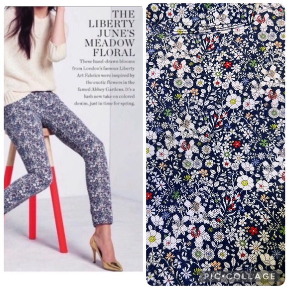 J.Crew Liberty June’s Meadow Blue Denim Ditzy Floral Art to Wear Toothpick Jeans - Picture 1 of 10
